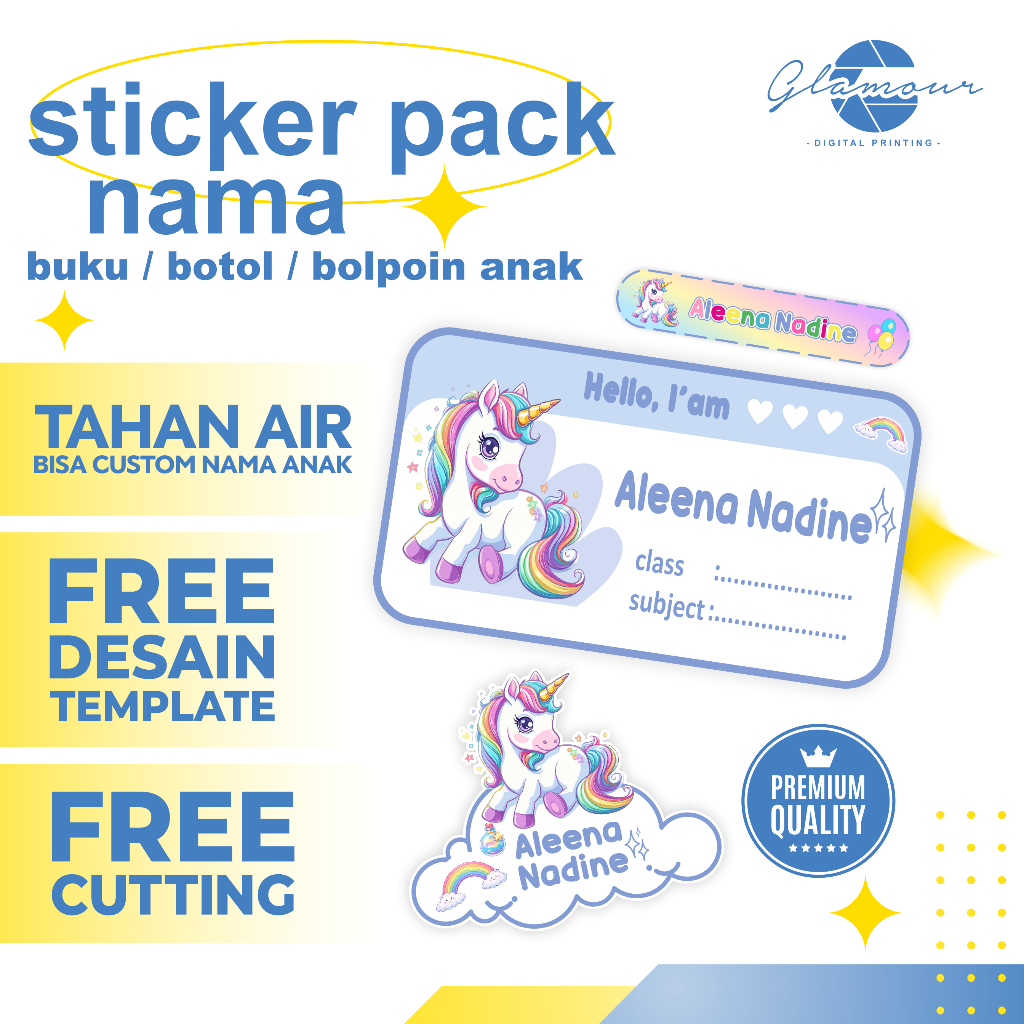 Sticker label nama anak Buku,Botol,Bulpoin| Custom Nama | Stiker Karakter | Anti Air Waterproof
