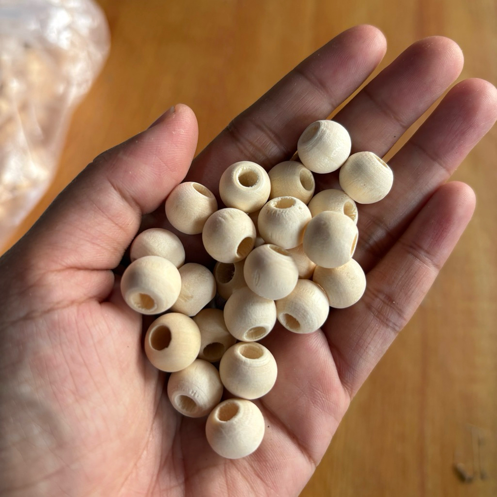 6 PCS MANIK KAYU ASLI BULAT NATURAL - MANIK KAYU BULAT UKURAN 10 MM 12 MM 14 MM