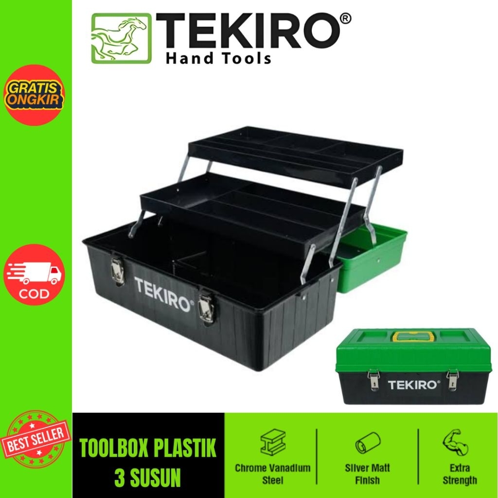 TEKIRO Plastik 3 Susun Tool Box Tempat Wadah Peralatan Teknik Tas Alat teknik Tas Tools Wadah perala