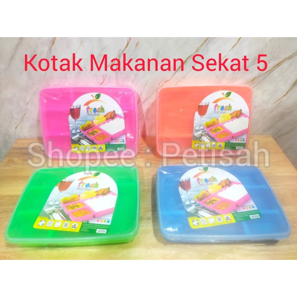 Lunch Box Sekat 5 Fresh FoodCase Nelson FCE-168 / Kotak Makanan Ompreng Segi / Kotak Makanan Plastik