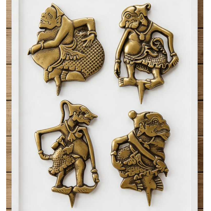 1 set Souvenir Wayang Punokawan Kuningan Antik Miniatur Semar Gareng Petruk Bagong