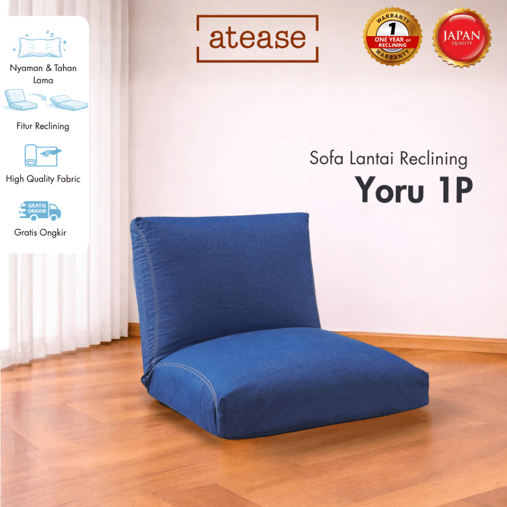 hiyori atease Yoru 1P Denim Blue – Sofa Empuk / Sofa Santai Kamar Lesehan Sofa Tatami Jepang