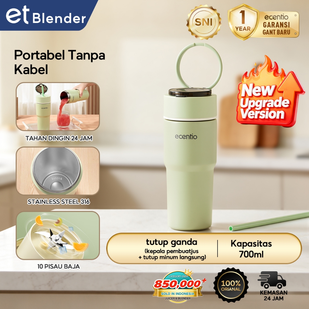 [Versi Baru & Lebih Baik] Ecentio Portable Juicer Premium | Tahan Dingin 24 Jam Blender 10 Pisau Taj