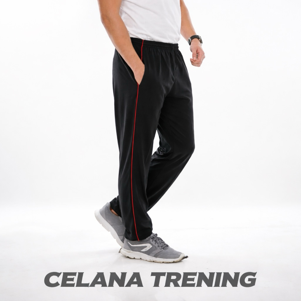 Celana training panjang pria wanita strip 1 hitam | Celana training | Celana training pria | trainin