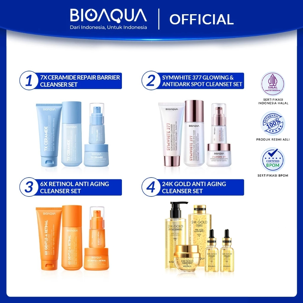BIOAQUA 4pcs Skincare Paket With Toner Wajah&Serum&Pelembab Wajah Cream - 7X Ceramide Skin Barrier R