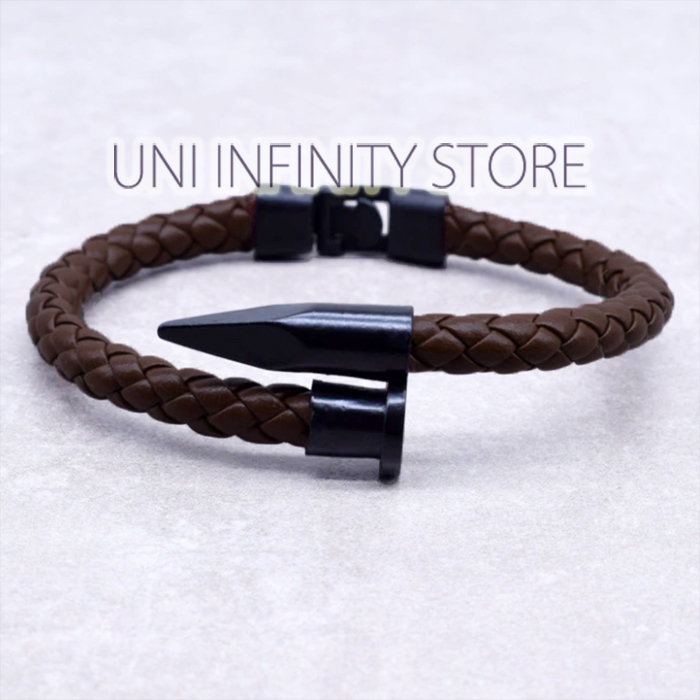 JWLB0321 Gelang Kulit Paku Hitam Eksklusif Pria Wanita Exclusive Black Nail Leather Bracelet