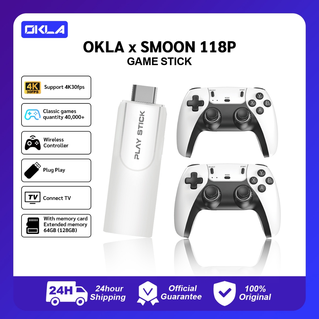 OKLA x SMOON 118P GameStick - Game Boy - Stik Game - 30000+Games GamePad - Dual Game Controller - No
