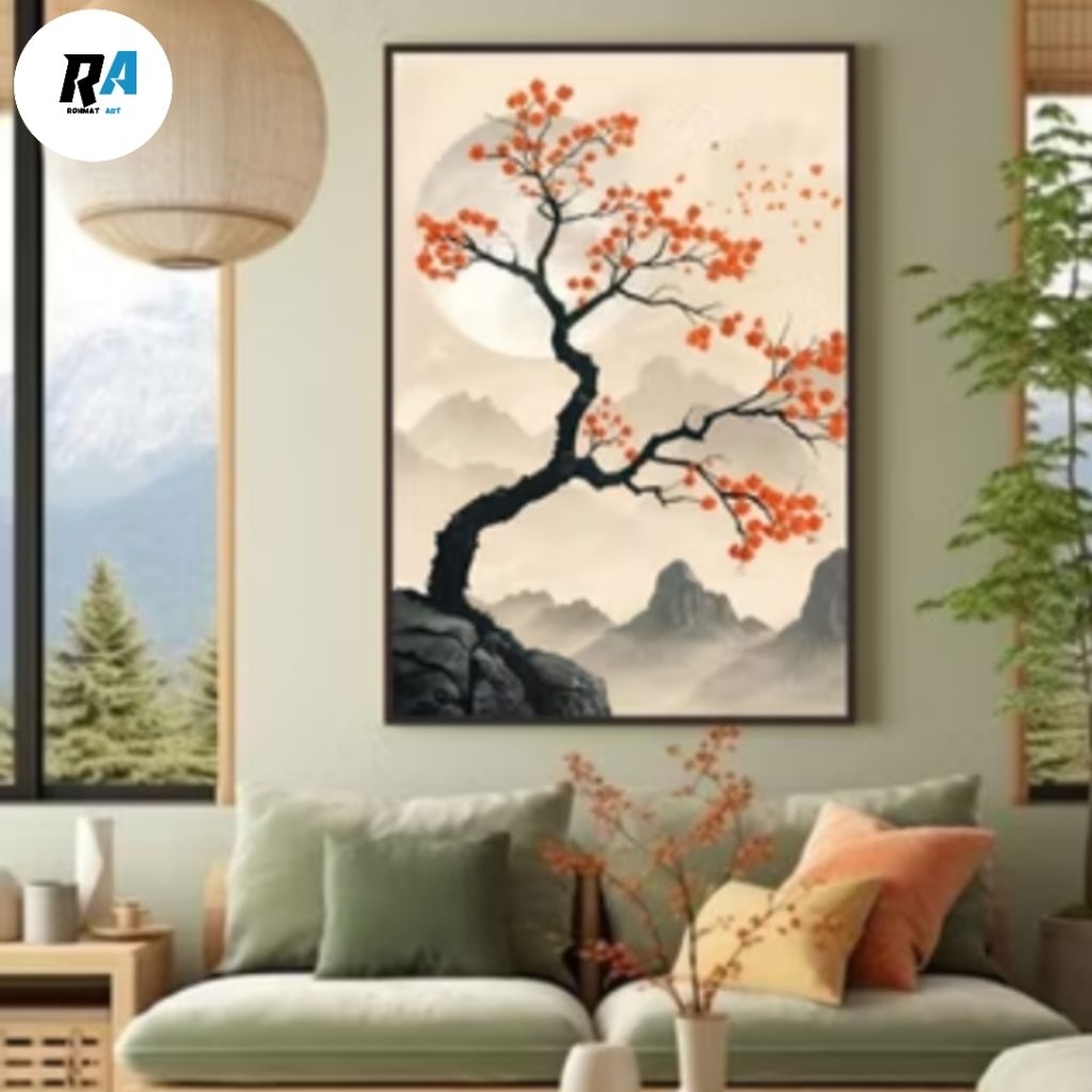lukisan dinding vintage jepang aesthetic –lukisan asli buatan tangan –lukisan siap pajang