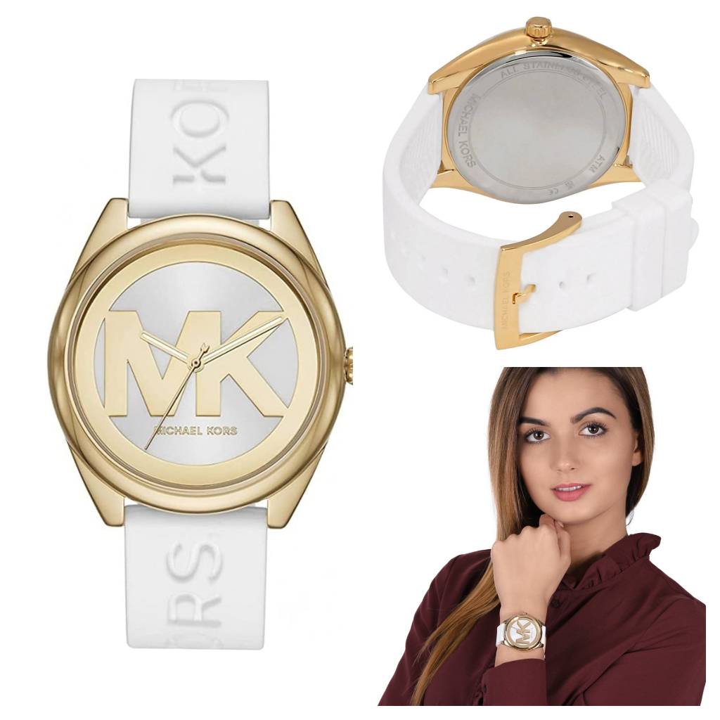Jam MK7141 Janelle Three-Hand White Silicone Watch 4.2cm