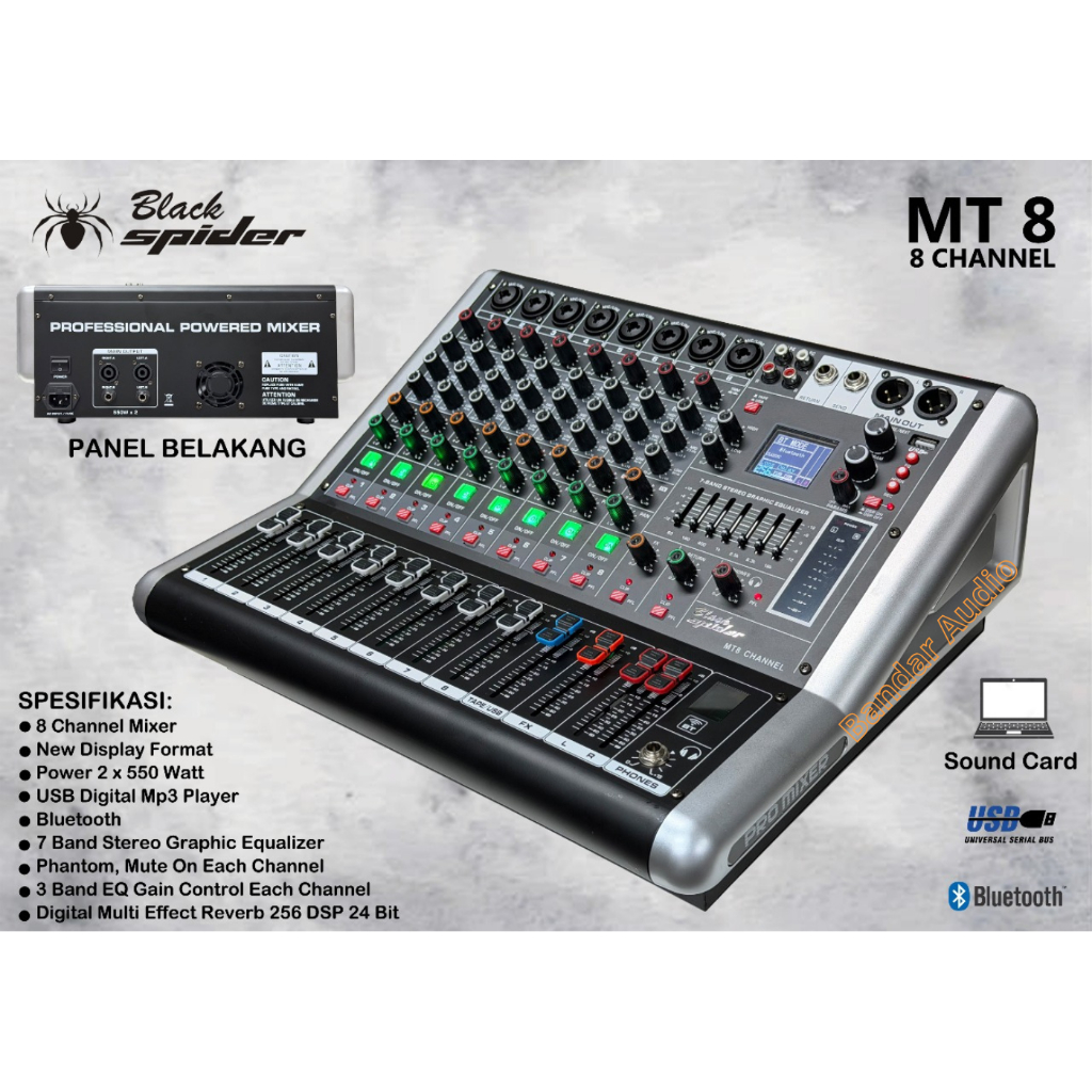 Power Mixer 8 Channel Black Spider MT 8 Power Mixer 8 Channel Original Terbaru Black Spider