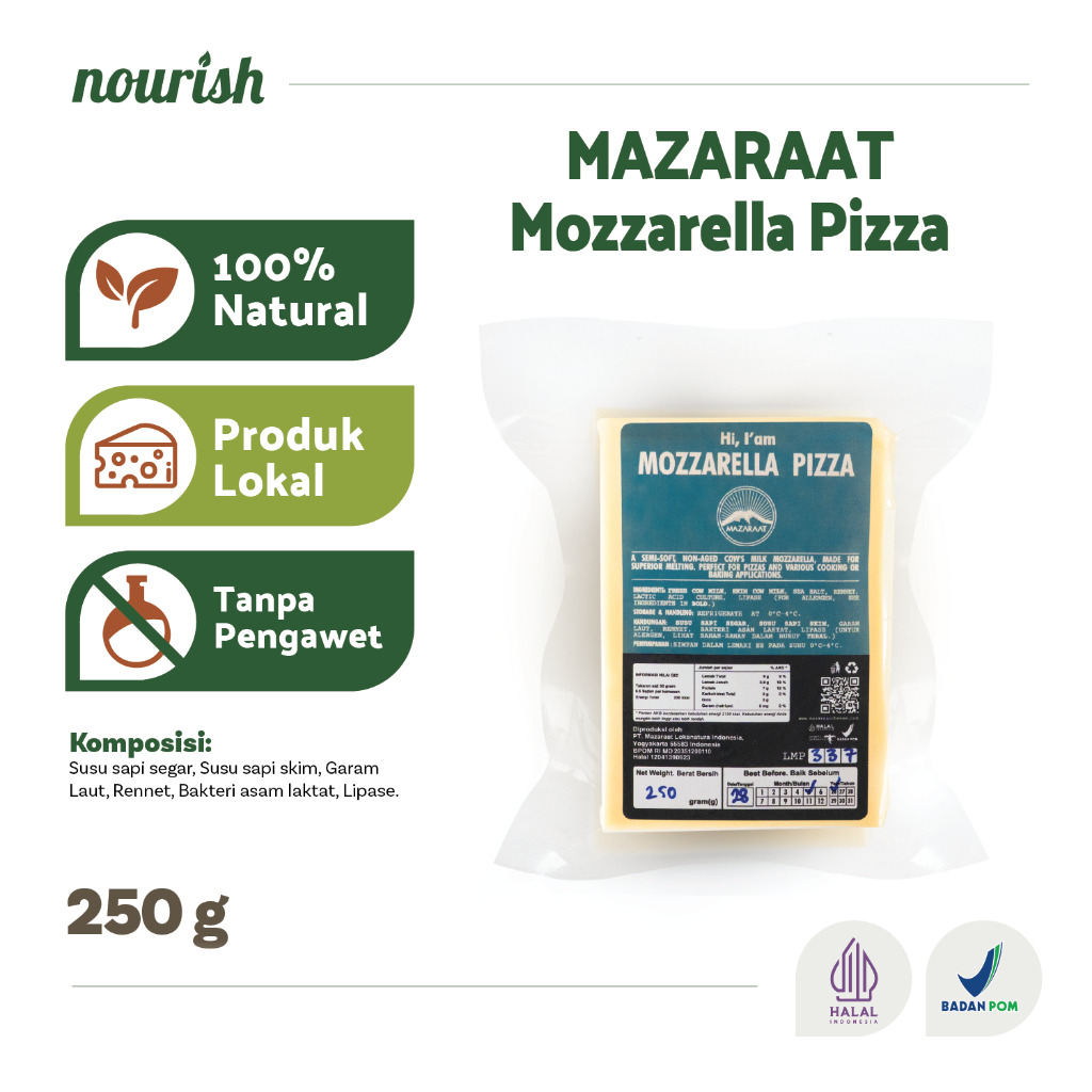Mazaraat Mozarella Grass fed Cheese (Keju mozarella low fat) 250 gr