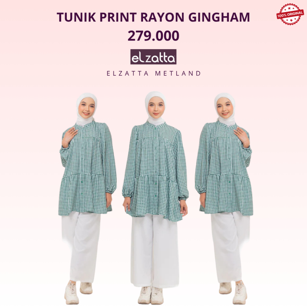 Tunik Rayon Print Gingham Elzatta Atasan wanita tunik busui Terbaru