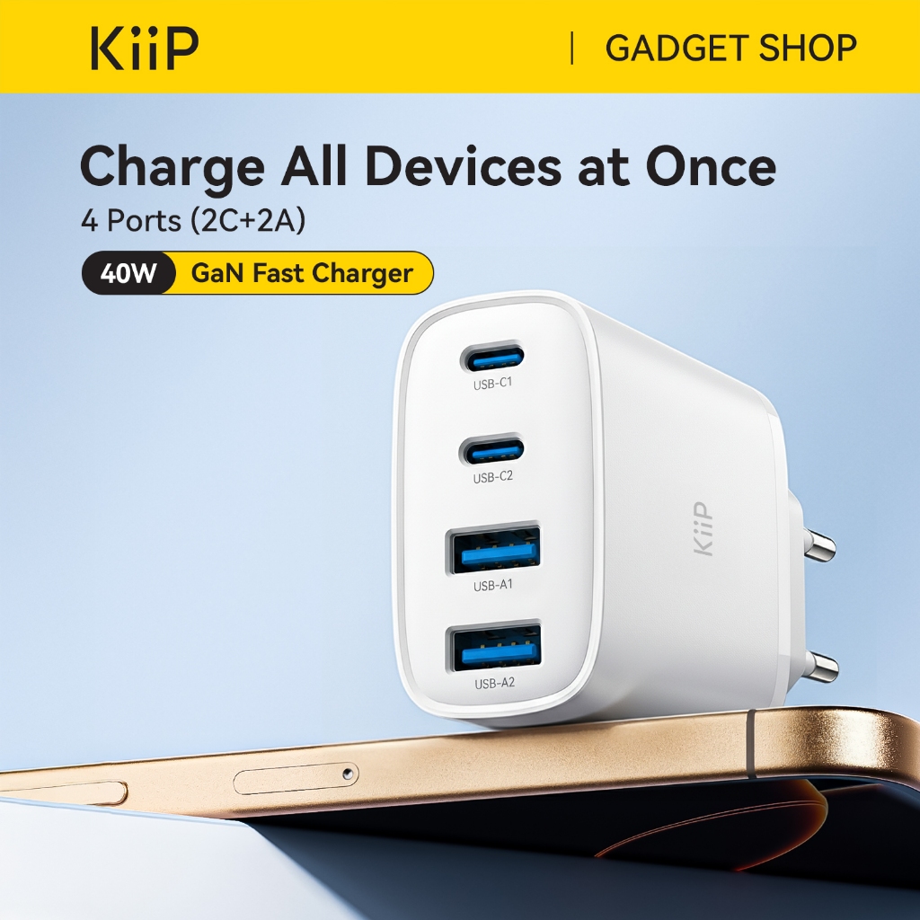 KiiP G40W Charger Adaptor GaN 40W 4-Port PD Fast Charging