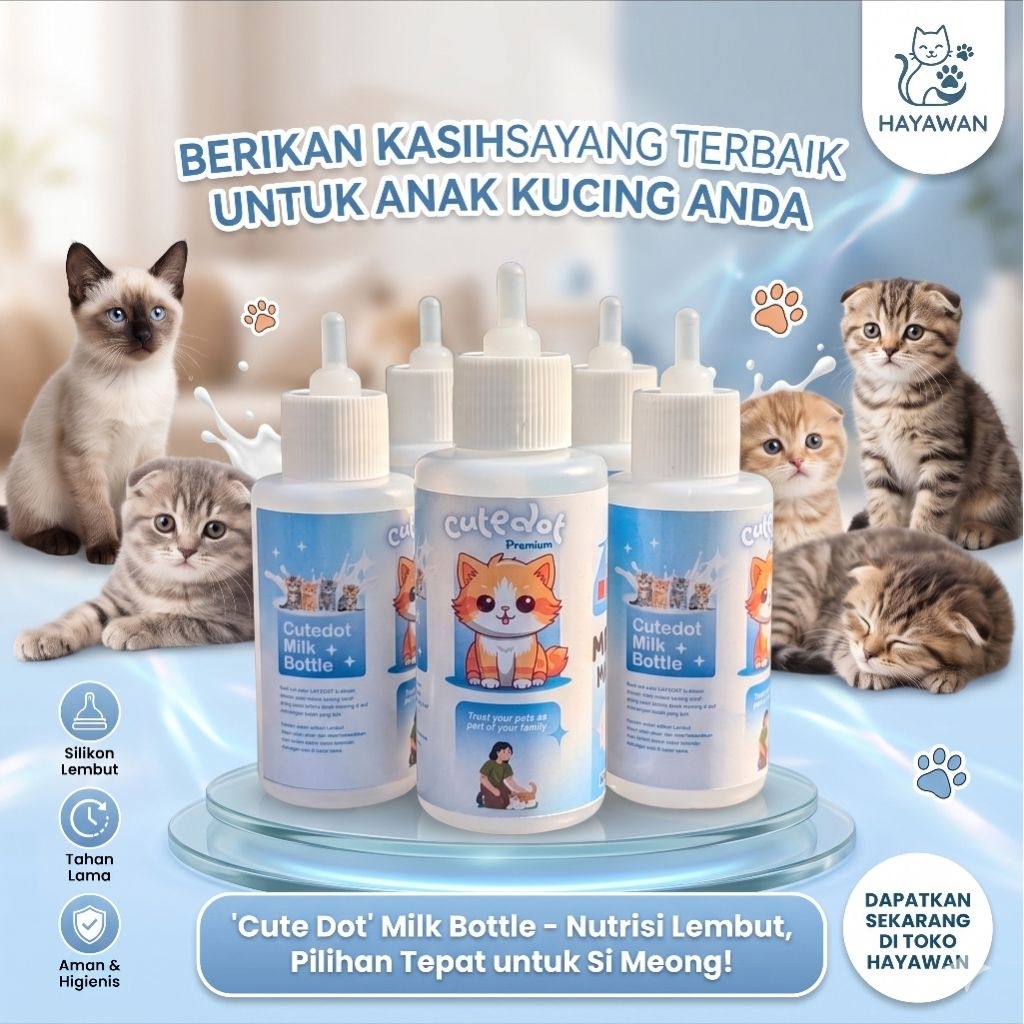 [ Cute Dot ] Dot Botol Kucing//Anjing//Musang 100ml Nipel Kecil Bahan Awet
