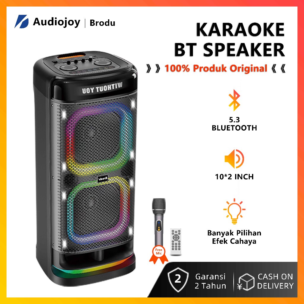 Speaker Bluetooth Karaoke Portable 4500mAh, Efek Cahaya RGB, Free Mic Wireless untuk Pesta Rumah & A