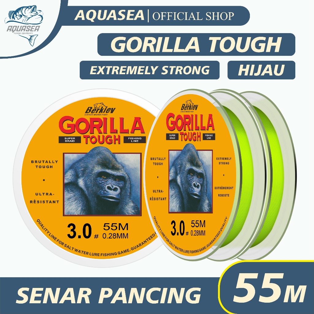 AQUASEA Tali Pancing Berkley Gorilla Hijau Stabilo Senar Pancing Nilon 55m Super Kuat