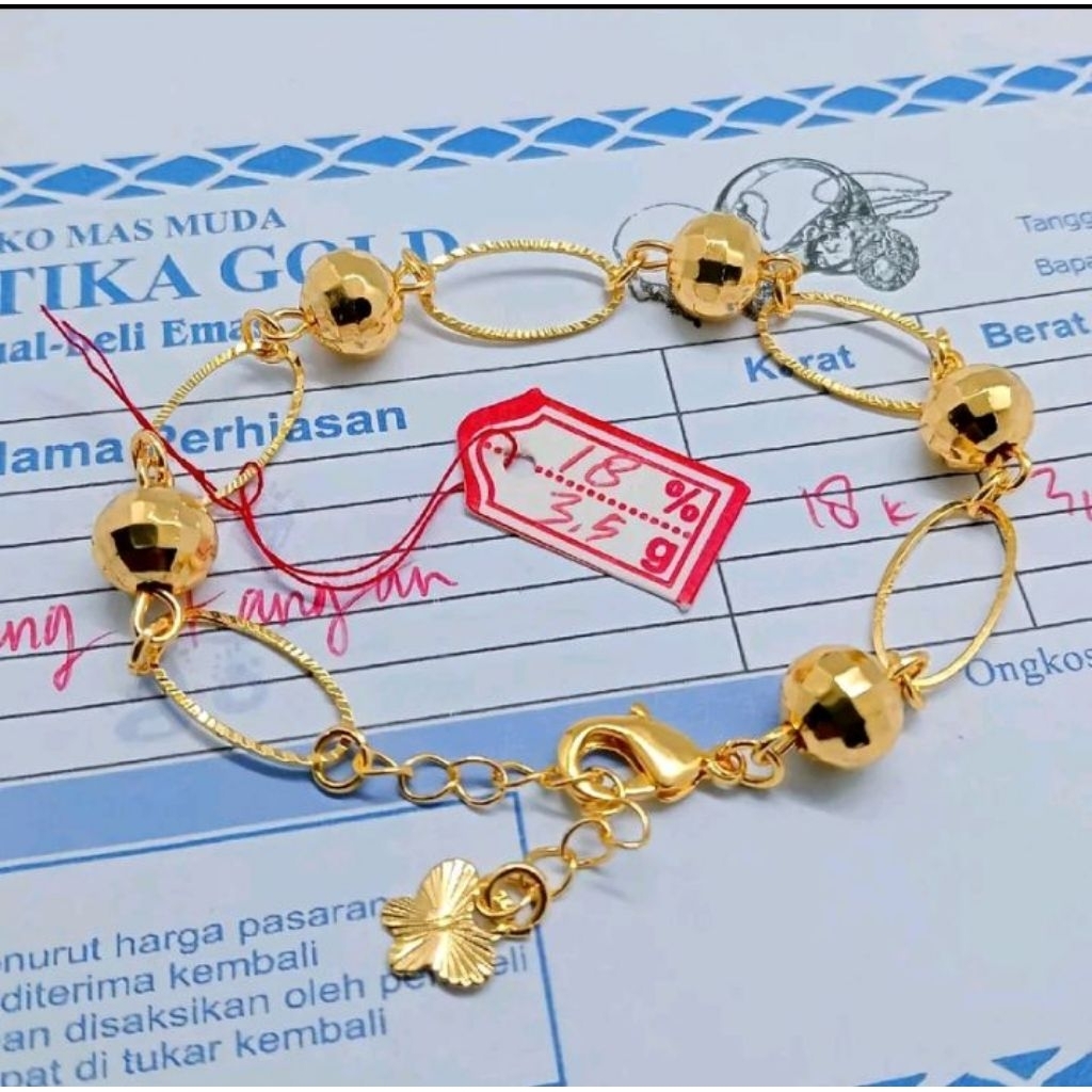 GELANG TANGAN PERHIASAN RANTAI BOLA KOLONG SPESIAL BERLAPIS EMAS MUDA FREE SURAT NOTA DARI TOKO