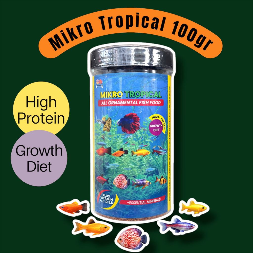 Pakan Pelet Ikan Hias Kecil Cupang Guppy Glowfish Mikro Tropical 100gr
