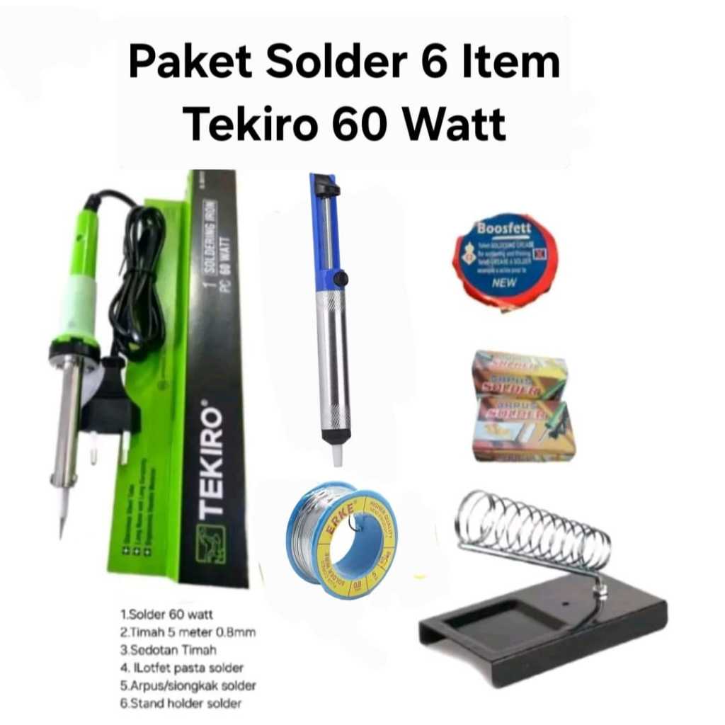 Solder Tekiro 60 Watt Paket Lengkap Tempat Solder Penyedot Timah Timah 5 Meter 0.8mm Aprus Solder Pa