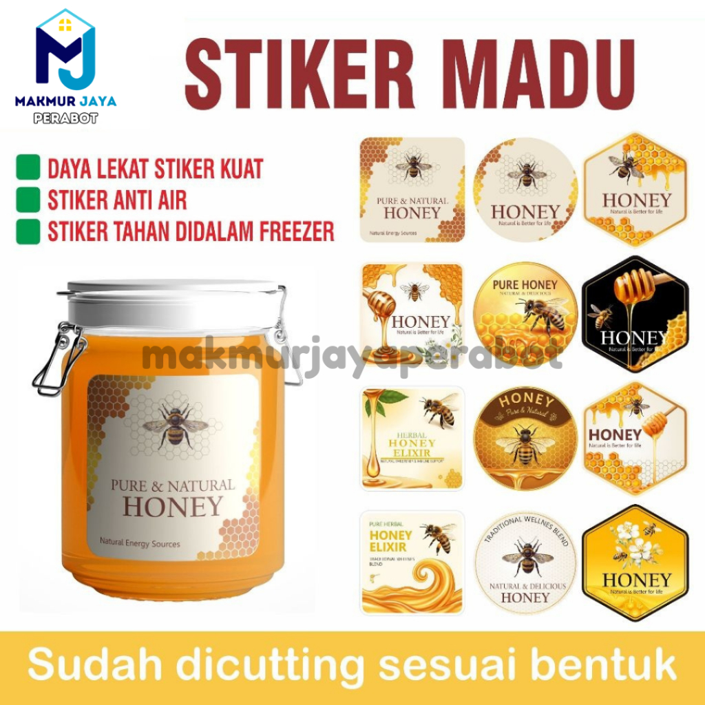 MJP Stiker Madu | Sticker Label Botol Madu Transparan Waterproof Tahan Air Lem Kuat