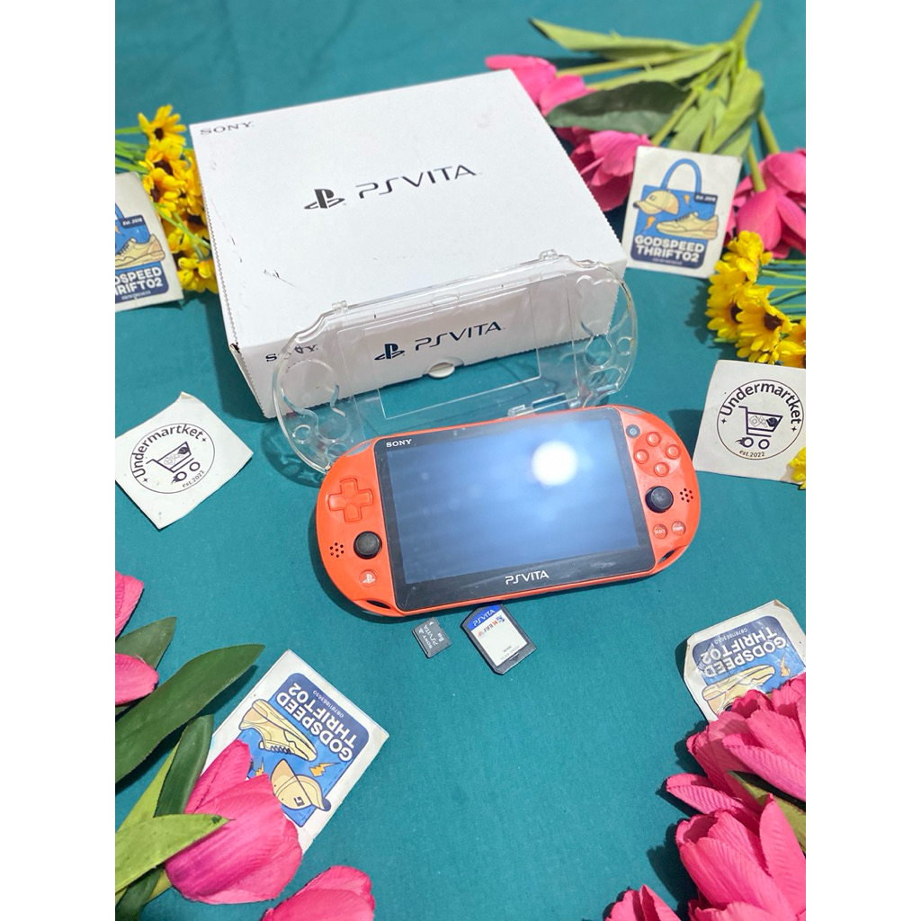 Sony PS Vita Slim PCH-2006 Orange Glossy series CFW Include Box, Card Game, Kabel Charger dan PS Vit