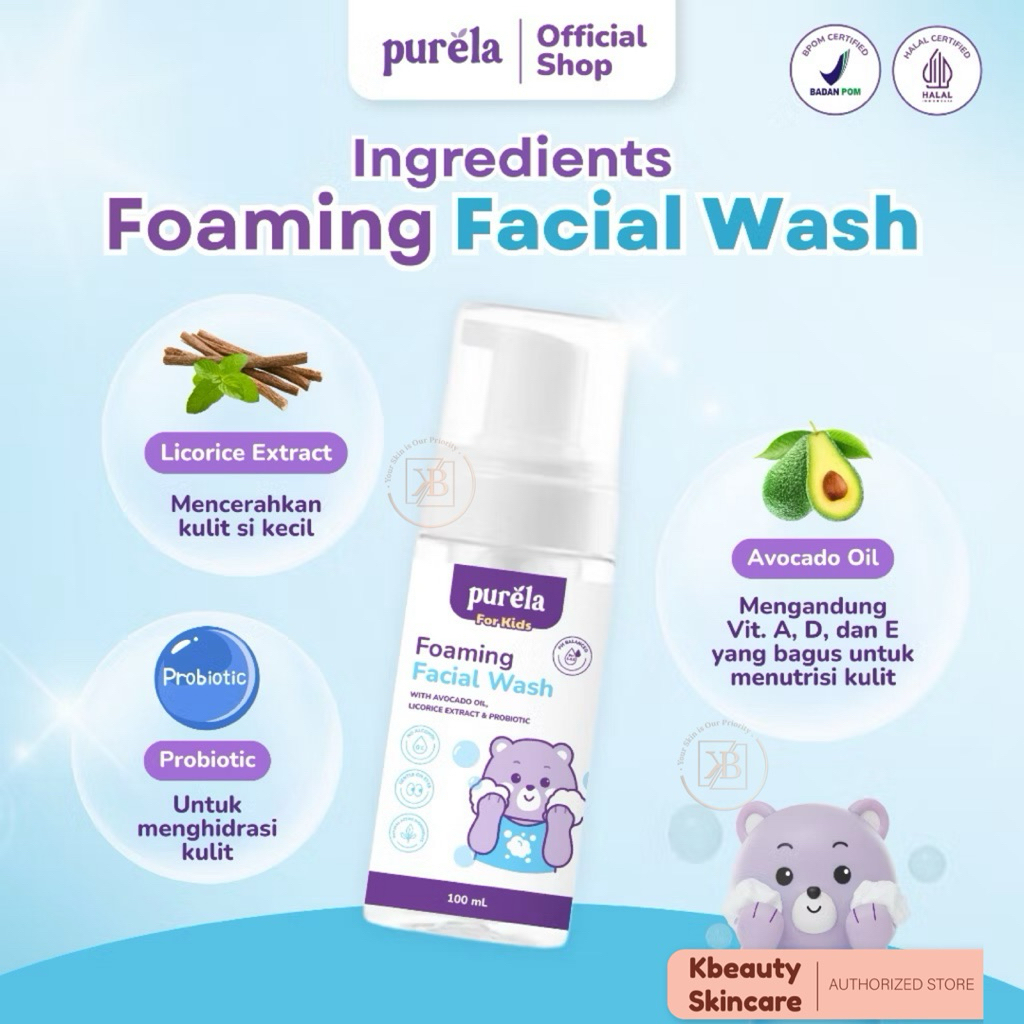 Purela Foaming Facial Wash 100ml Sabun Cuci Muka Anak dan Remaja bebas SLS