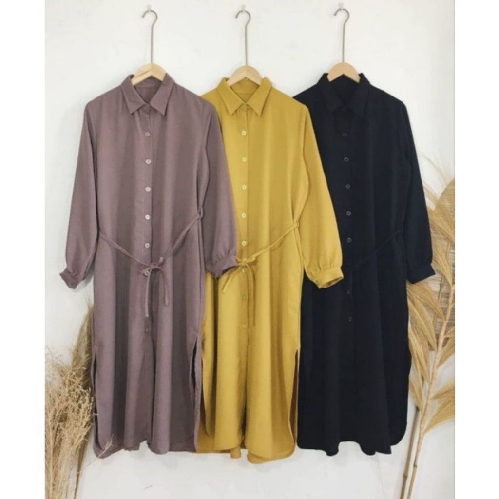 Klikstore Tunik wanita polos Tangan balon terlaris bahan Shakila Twill