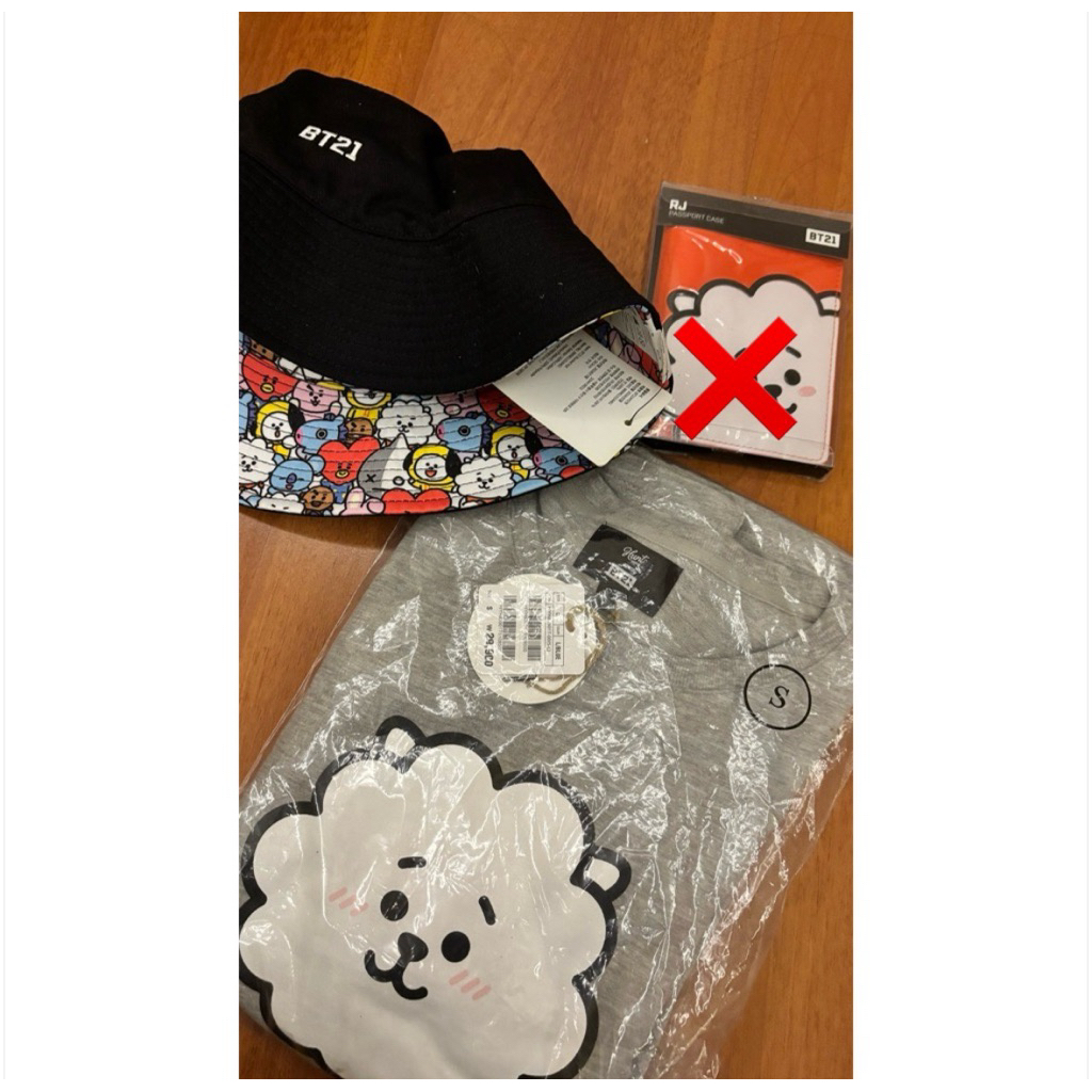 BT21 Official Merch Sealed Unused - Reversible Bucket Hat, RJ Tshirt & Passport Case