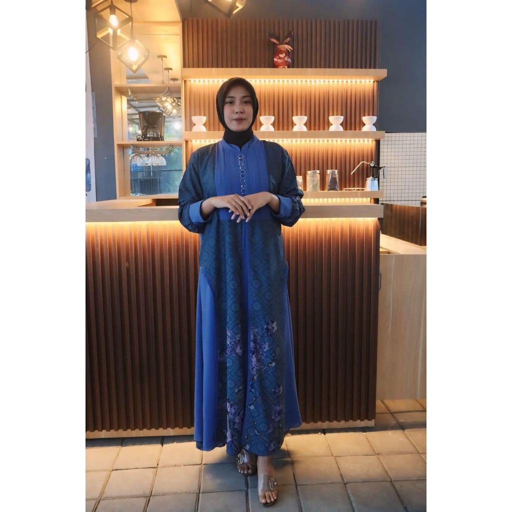 Azara Dress Gamis Abaya Modern motif Batik Modern Gamis Premium Silk Kombinasi Long Dress Muslimah B