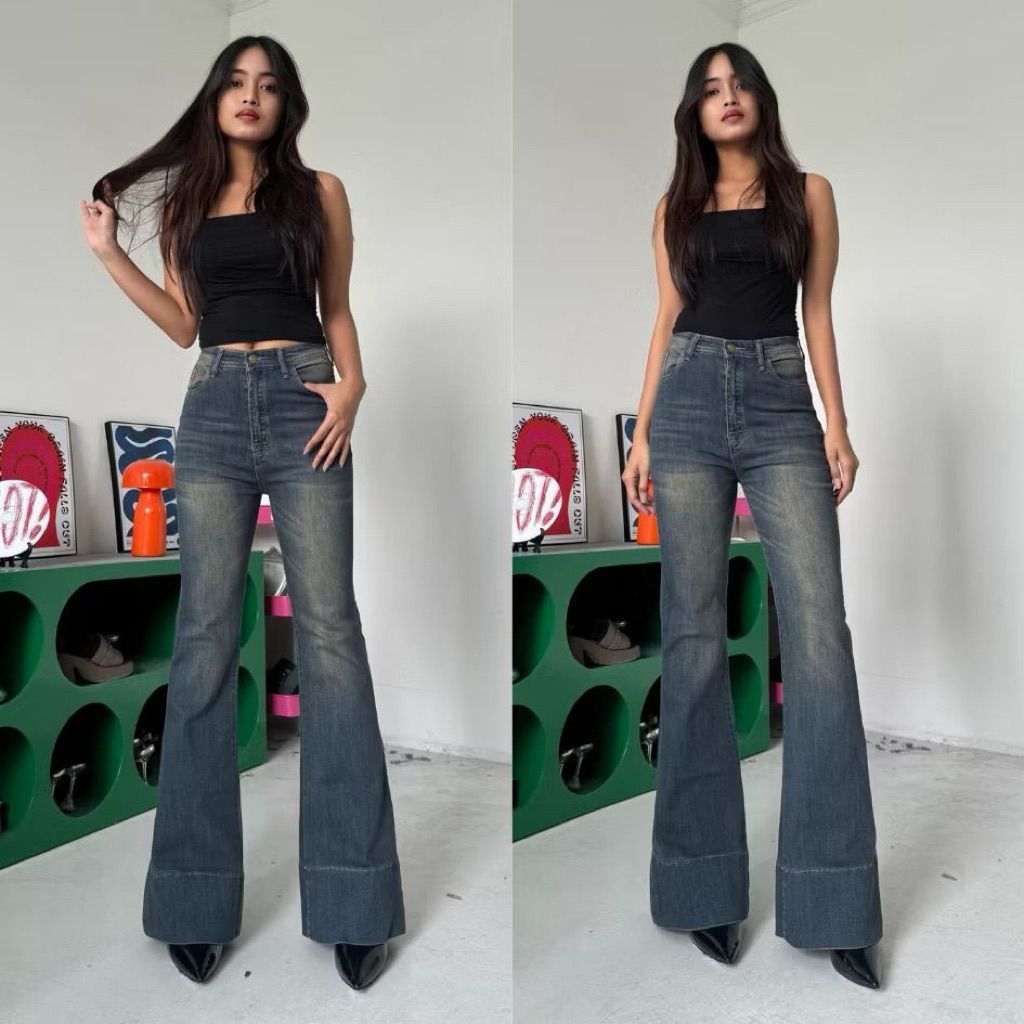 Wmt - Haejin Celana Jeans Wanita Cutbray Lipat Korean Style-Cutbray jeans wanita-Celana Cutbray lipa