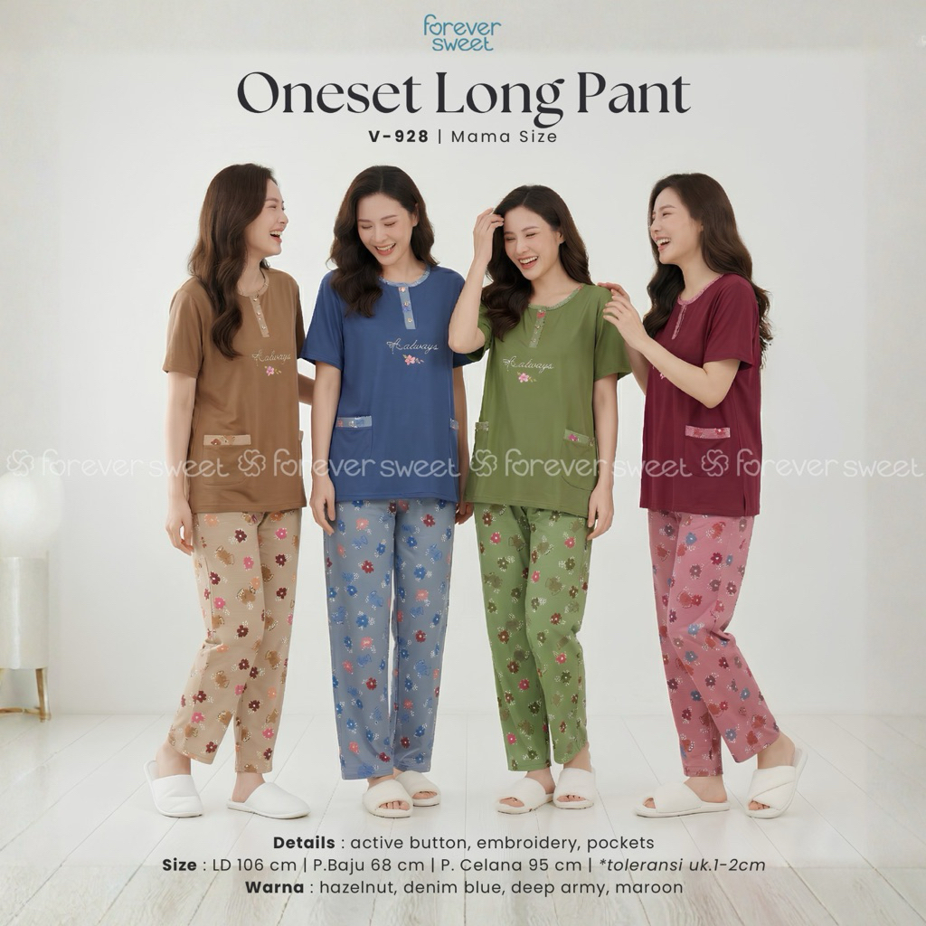 FOREVER SWEET MAMASIZE CP BABYDOLL / BAJU TIDUR LENGAN PENDEK CELANA PANJANG / piyama  Ld 100cm