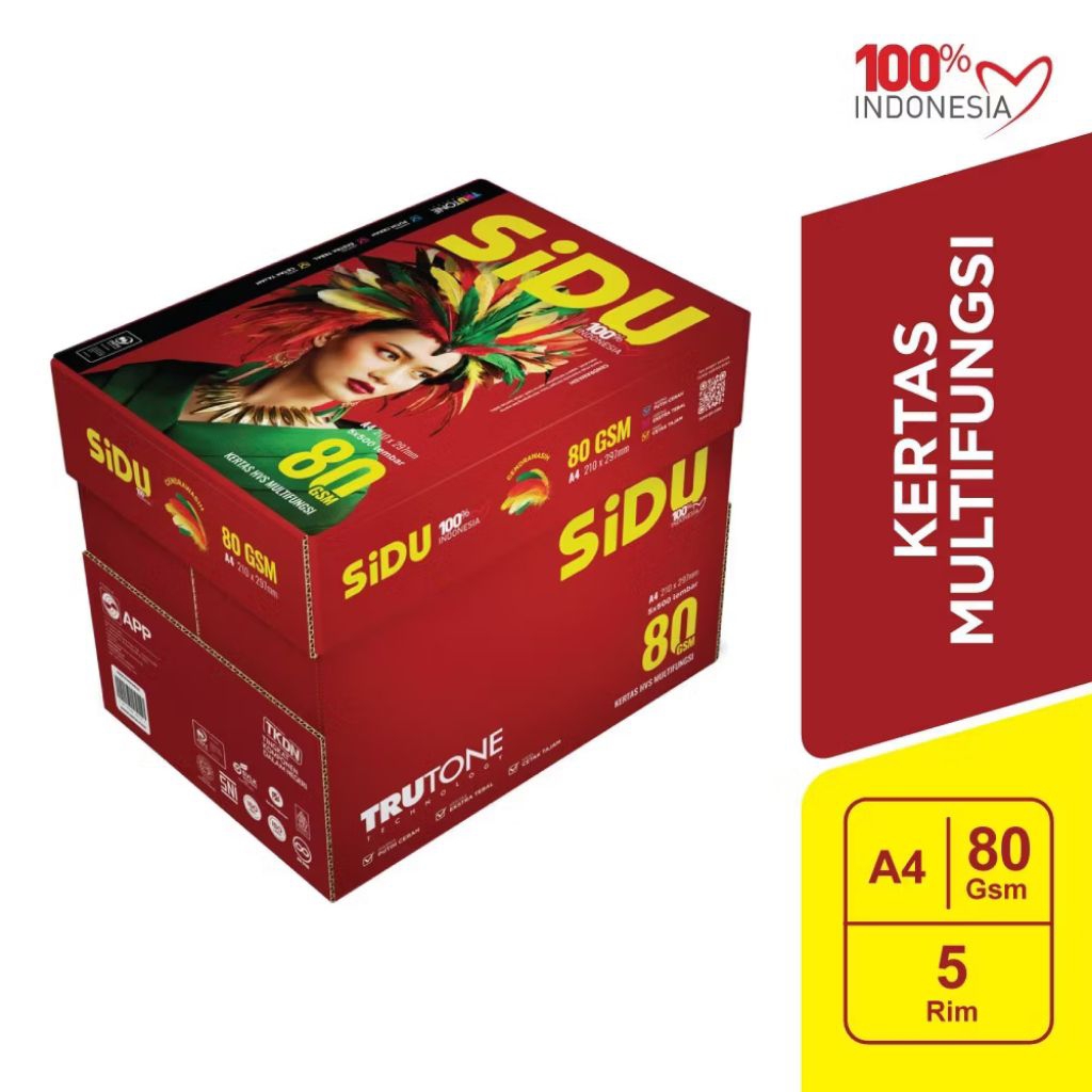 ( 1 karton / 5 rim ) Kertas HVS Sidu A4 80 Gsm Kertas Multifungsi Kertas HVS A4 Sidu 80 Gsm Kertas F