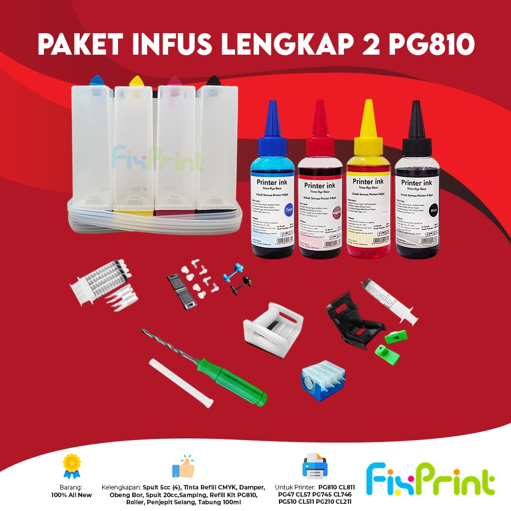 Paket Lengkap Infus Printer Canon iP2770 MP258 MP287 MP237 TS307 TS207