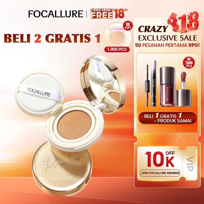 FOCALLURE Poreless BB Cushion Foundation Full Coverage #GoldenAge