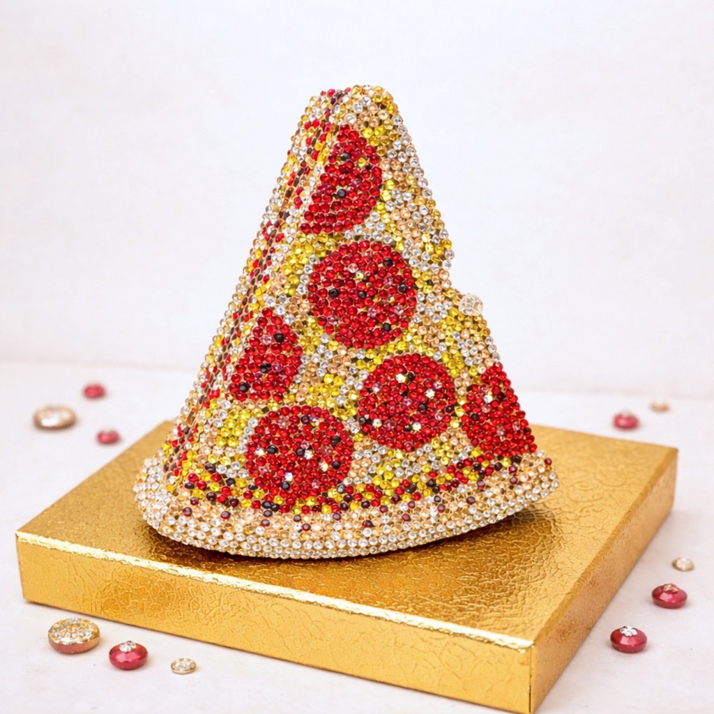Waiwai Luxury Crystal Bag Bentuk Pizza Tas Pesta Glamor & Unik Clutch