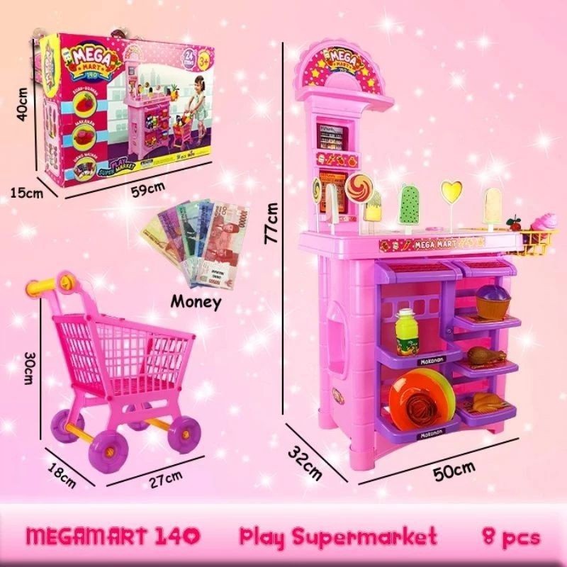 MAINAN ANAK PLAY SUPER MARKET PLAYSET TROLLEY MEGAMART 140