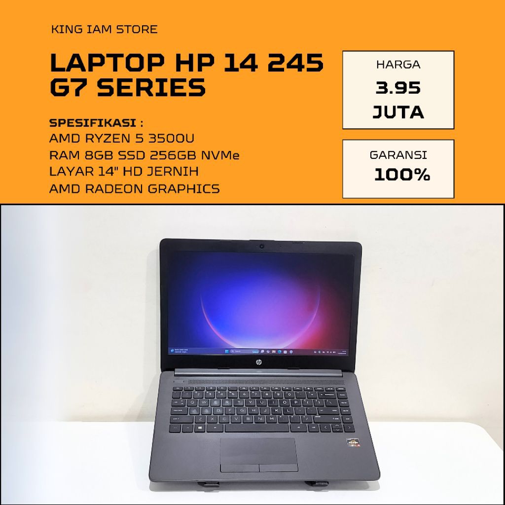 HP 14 245 G7 AMD RYZEN 5 3500U RAM 8GB SSD 256GB | LAPTOP GAMING LAPTOP KULIAH | KING IAM STORE