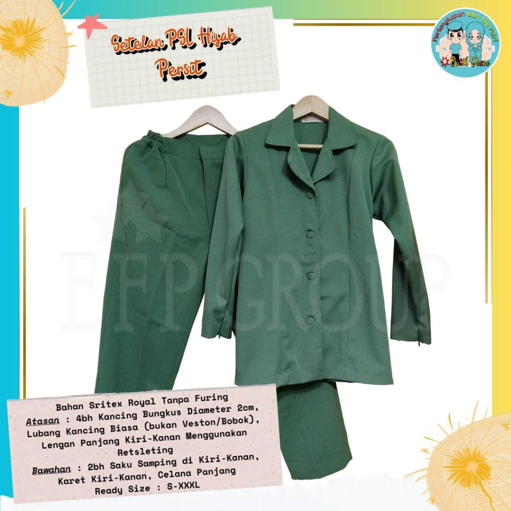 SETELAN PSL HIJAB PERSIT BAHAN SRITEX ROYAL TANPA FURING