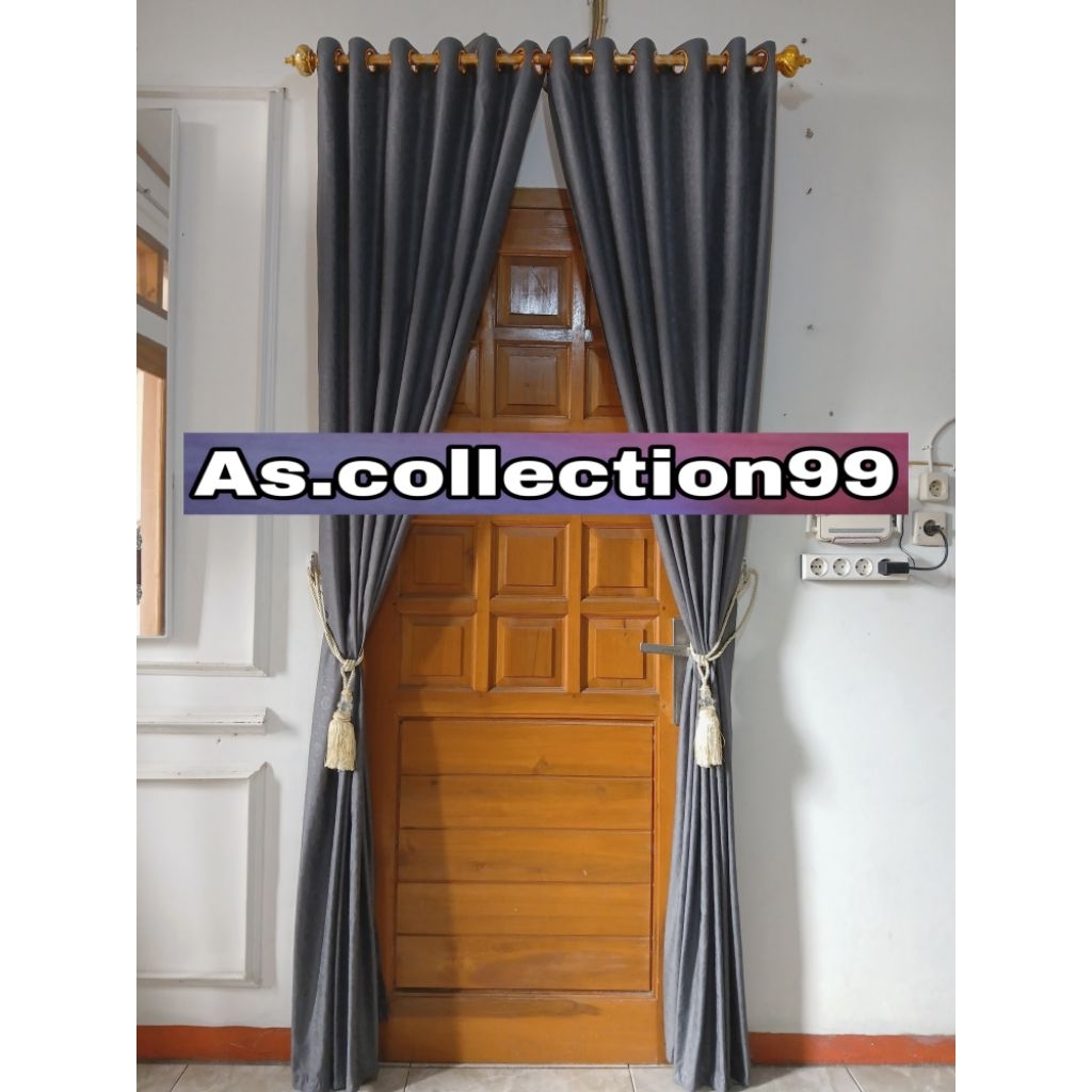 Gorden Jendela Minimalis embos grey etalase 1 12 Lubang Smokring Gordeng Pintu Panjang 120cmx230cm