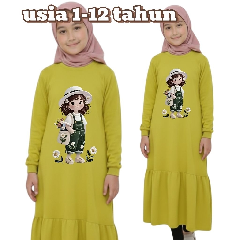 GM098 GAMIS ANAK PEREMPUAN USIA 1-12 MOTIF KOREA STYLE BAJU MUSLIM ANAK PEREMPUAN