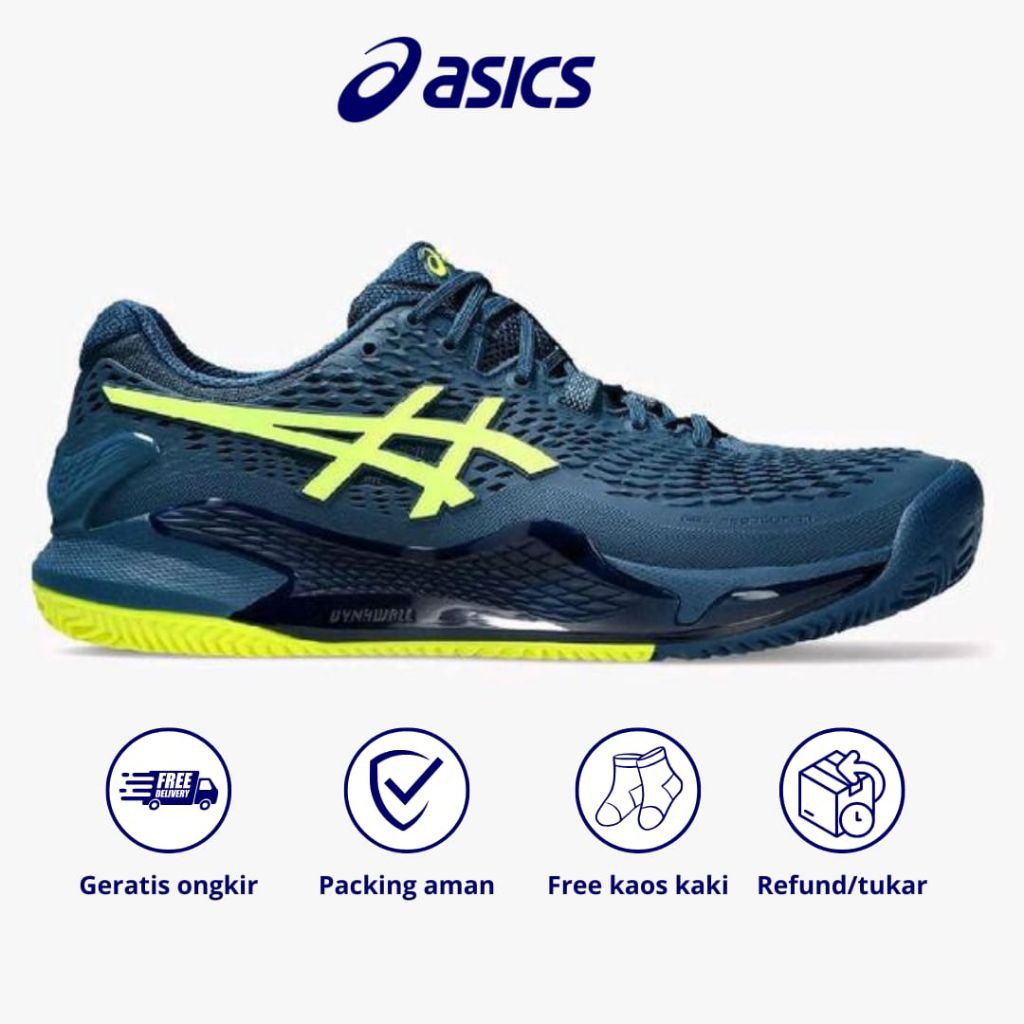 SEPATU TENIS/PADEL ASICS GEL RESOLUTION 9 BLUE MAKO YELLOW
