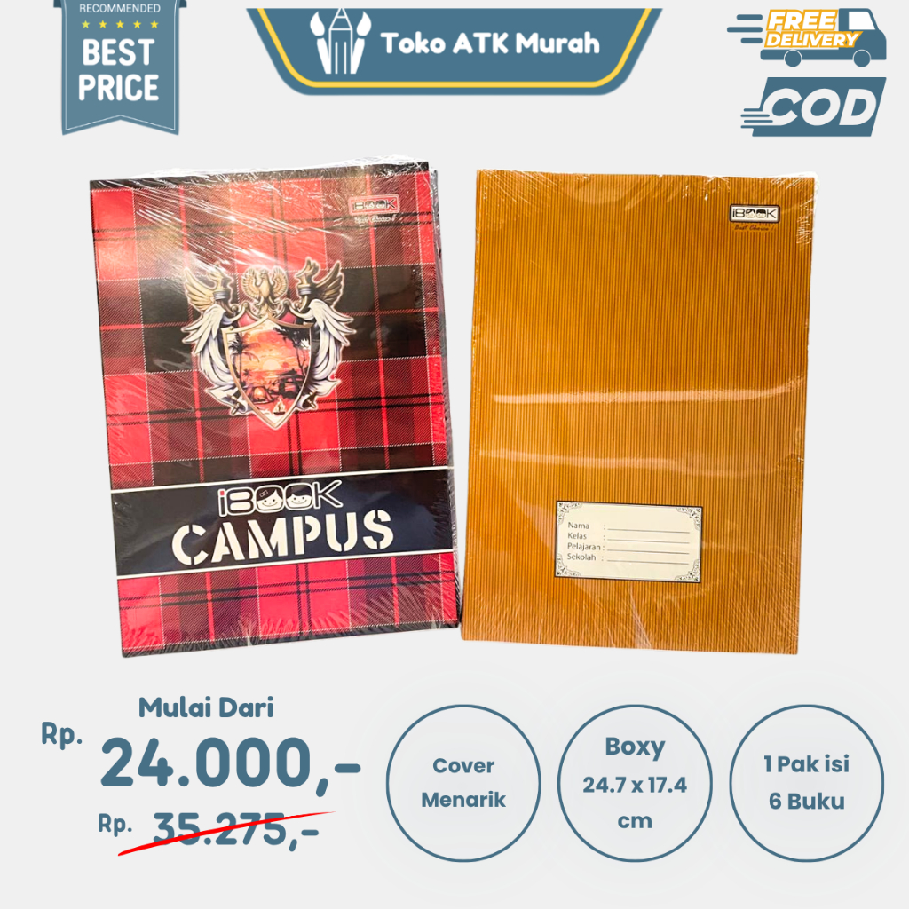 Buku Tulis Boxy 42 Lembar iBook - Buku Tulis Sekolah Ukuran BigBoss (1 Pak isi 6 Buku)