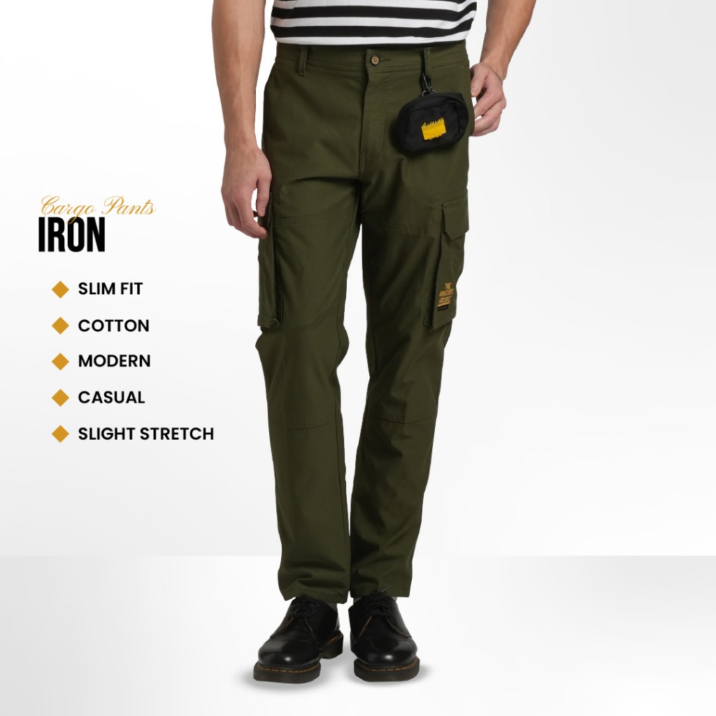 Emba Classic - Iron Celana Panjang Pria Cargo Slim Fit Dark Green