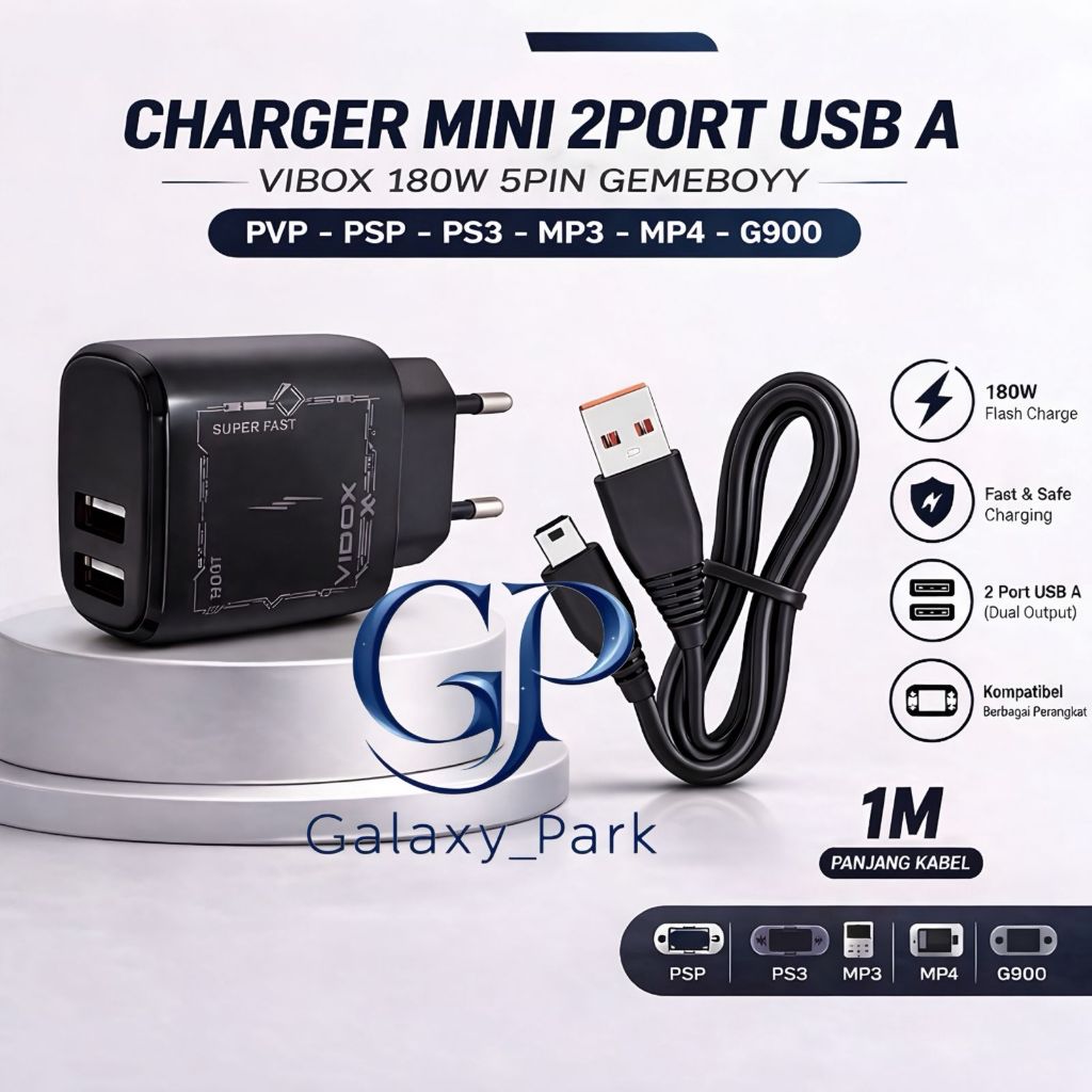 Vibox Charger Hp Jack G-900  Usb Mini 5Pin Game Boy PVP PSP PS3 MP3 Kamera Gopro Jadul [GLX]