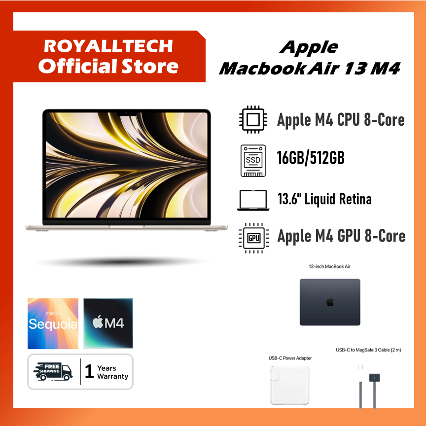 Ibox Apple Macbook Air 13 M4 8C GPU (16GB/256GB - 16GB/512GB) 10C CPU Chip M4 Garansi Resmi Indonesi