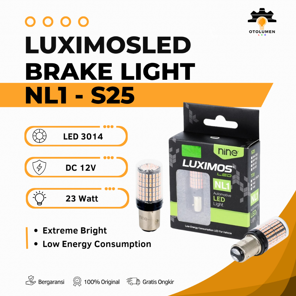Lampu Rem Dajjal Mobil 23W S25 Canbus 2 Kaki 180° Drajat 144 Mata LED Model Putar NL1 LUXIMOSLED