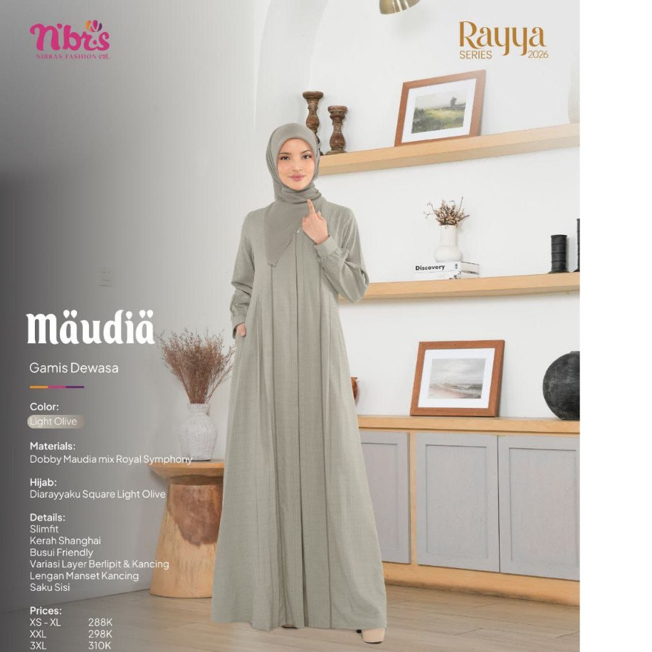 Big DIsc Maudia Gamis Light Olive Lilac Dress Dobby Maudia Mix Royal Symphony Premium