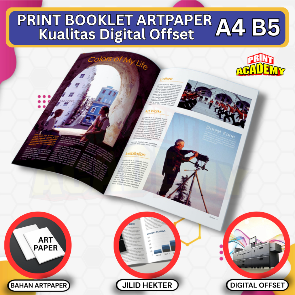 CETAK BOOKLET / PRINT BOOKLET FULL COLOR ART PAPER KUALITAS DIGITAL OFFSET A4 B5 STAPLES TENGAH