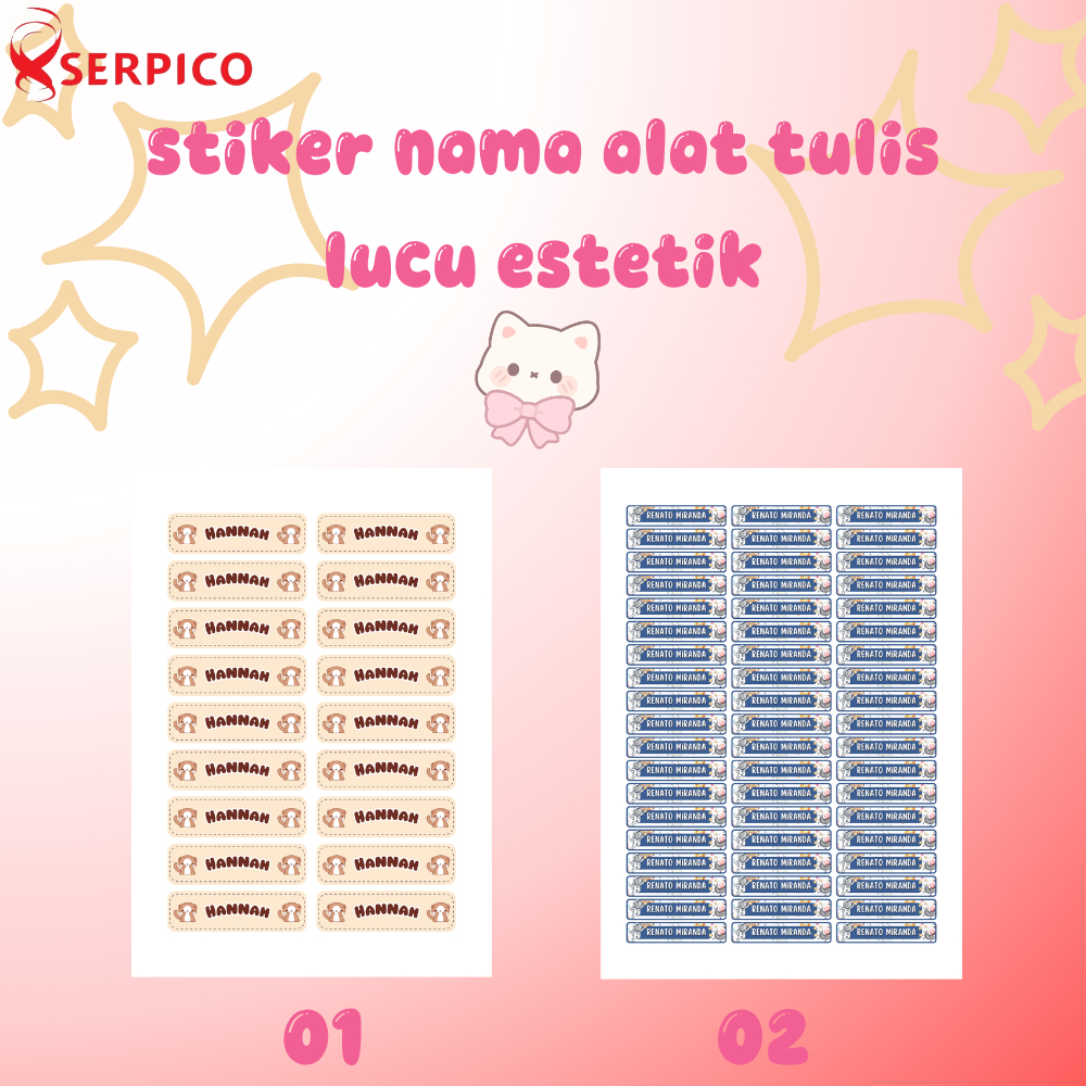 (140pcs) stiker nama pensil/stiker nama alat tulis/stiker nama alat tulis estetik lucu cantik