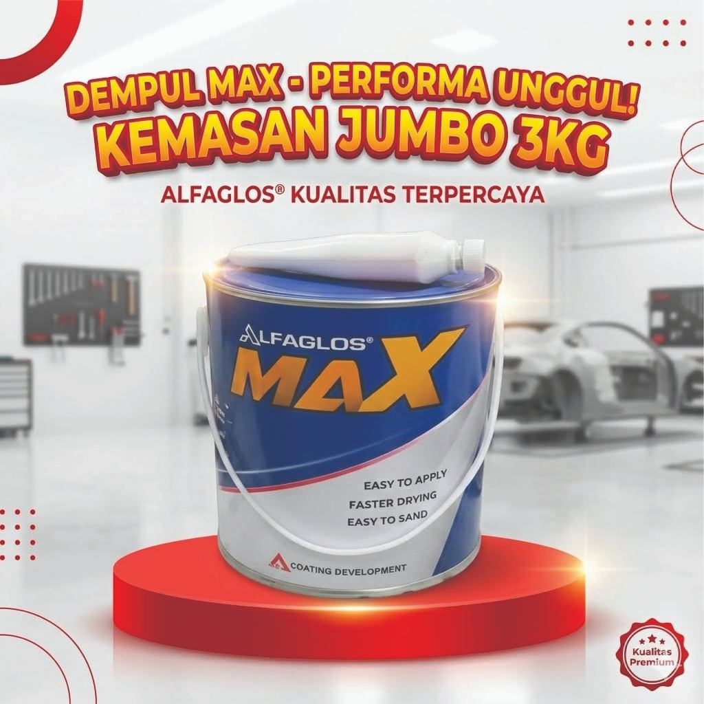 Dempul Alfaglos Max 3kg - Dempul Mobil Plastik Serbaguna Galon 3 kg